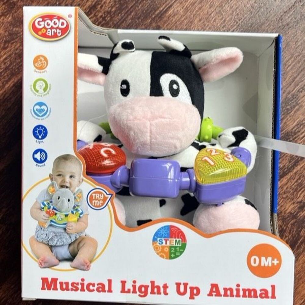 Good Art Musical Light Up Cow Plush Sensory Baby Toy New